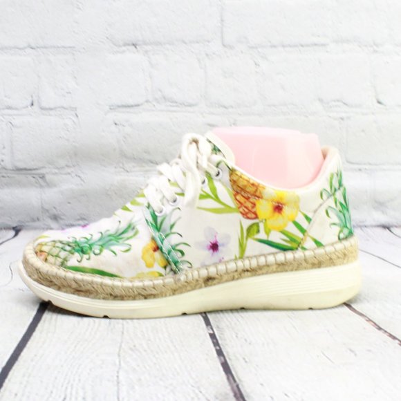 Free People Shoes - Free People Jackson White Espadrille Tropical Print Canvas Sneakers Size 5.5